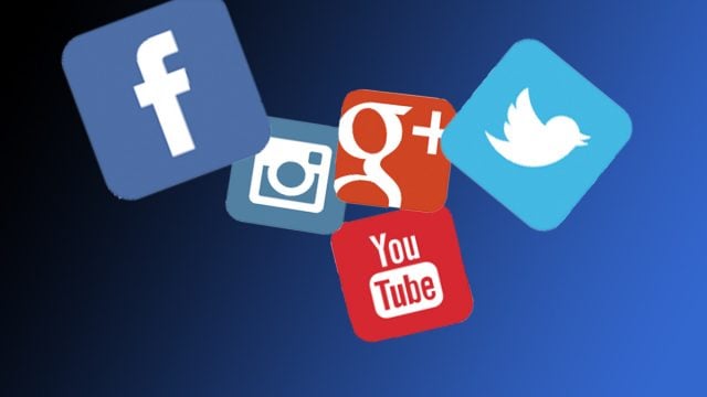 Facebook, YouTube, Twitter, Instagram, Google ikony