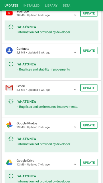 sklep play spis zmian aktualizacja google android