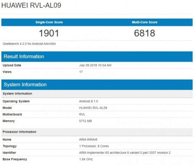 honor note 10 geekbench