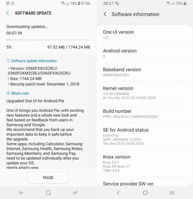 samsung galaxy s9 plus one ui android pie