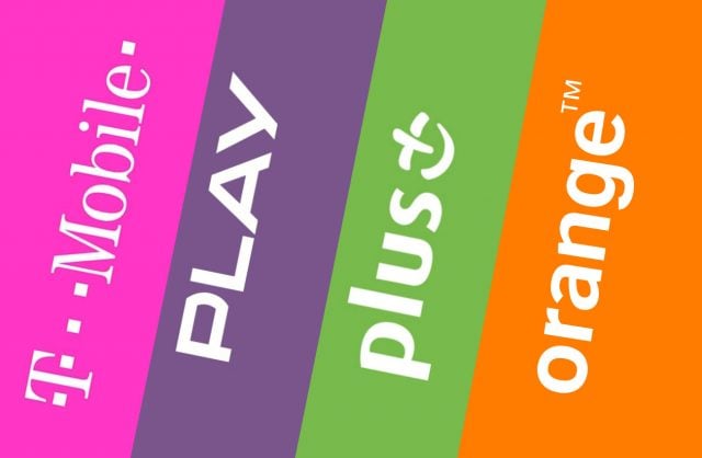 logo t-mobile, play, plus i orange obok siebie