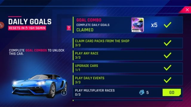 gry mobilne Android Asphalt 9 daily goals