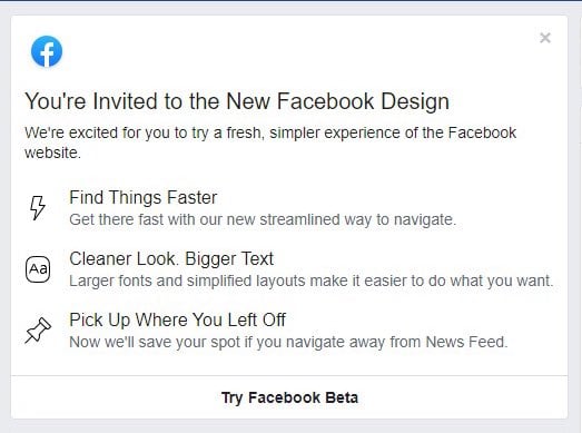 Facebook nowy design ciemny motyw