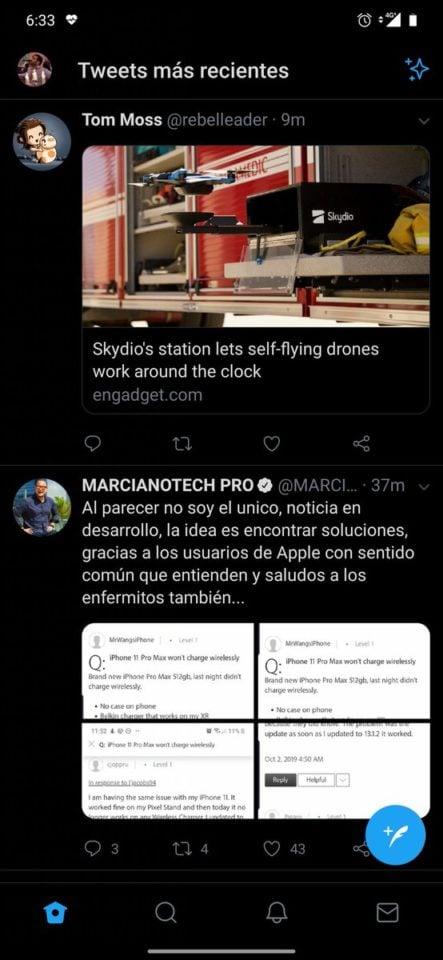 twitter ciemny motyw oled android 10
