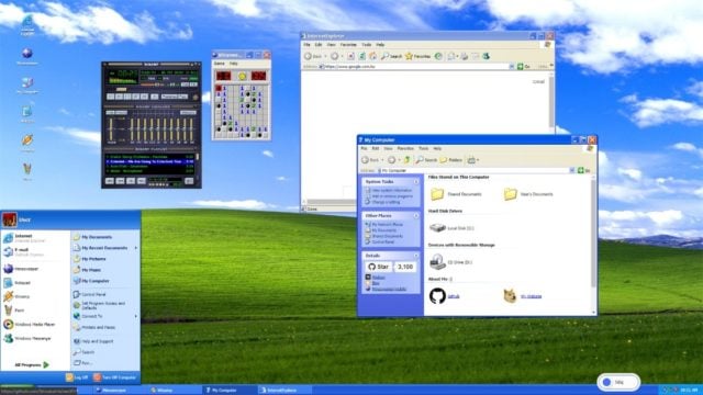 Windows XP z otwartymi oknami