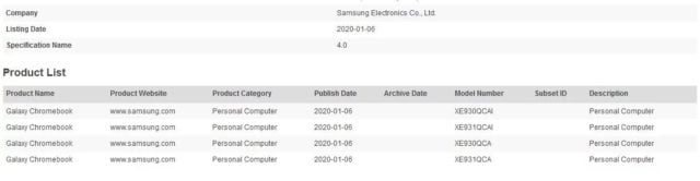 Warianty pamięci  Samsunga Galaxy Chromebook