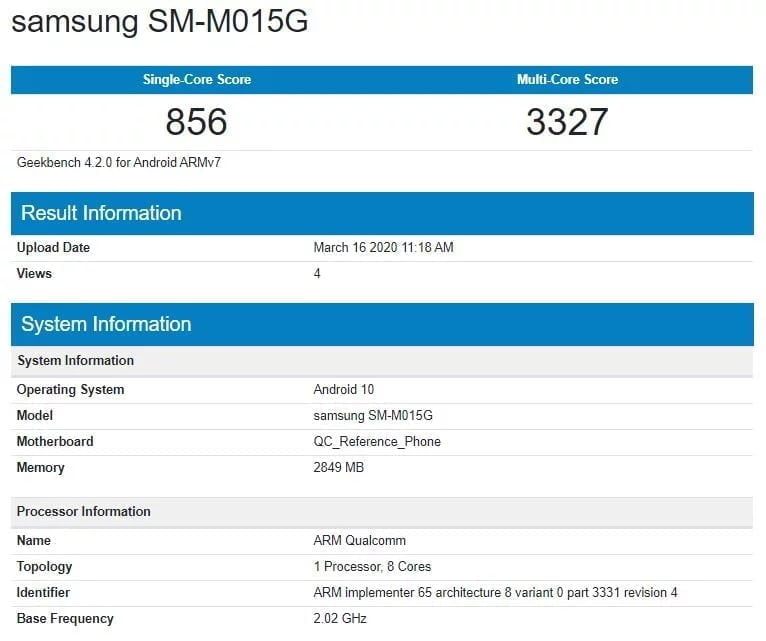 Samsung Galaxy M01 Snapdragon 439