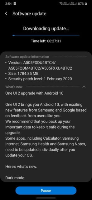 Samsung Galaxy A50 Android 10