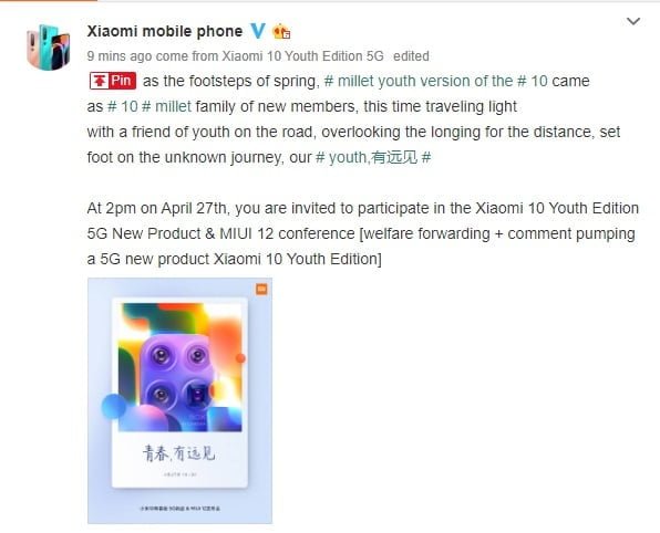 Xiaomi Mi 10 Youth Edition data premiery