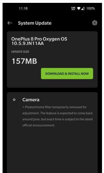 Aktualizacja OnePlus 8 Pro usuwa filtr Photochrome