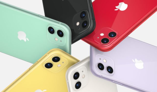 iphone 11 sześć smartfonów w różnych kolorach