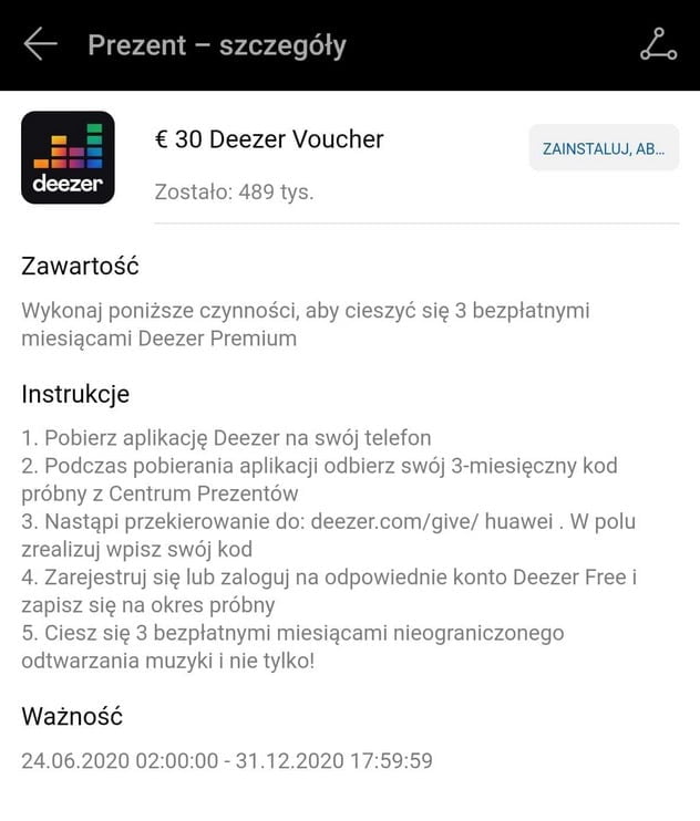 Deezer Premium za darmo AppGallery