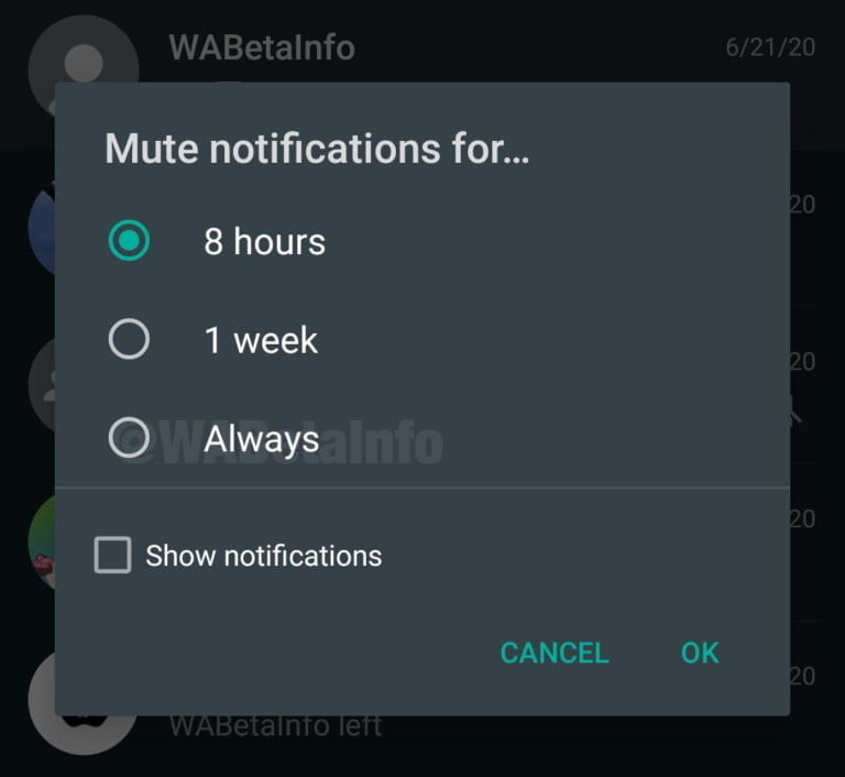 WhatsApp wyciszanie kontaktów 