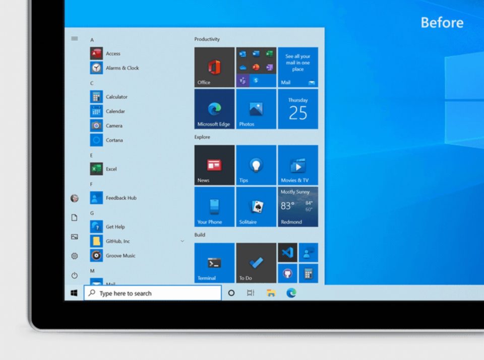 Aplikacje Windows 10 nowe menu start - przed