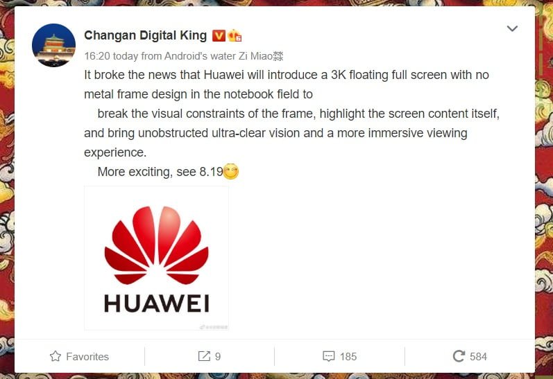 Laptop Huaweia bez ramek ekranu