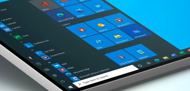 Menu start w Windows 10 na ekranie komputera