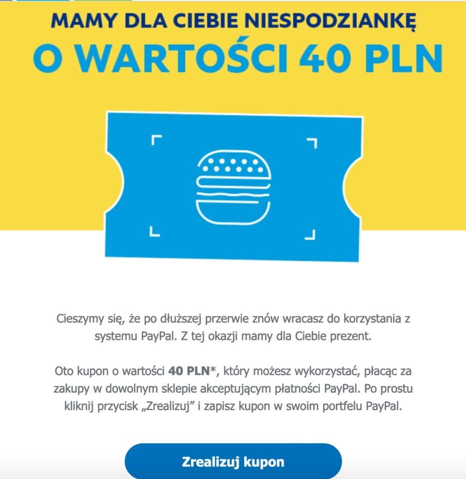 PayPal kupon 40 zł 