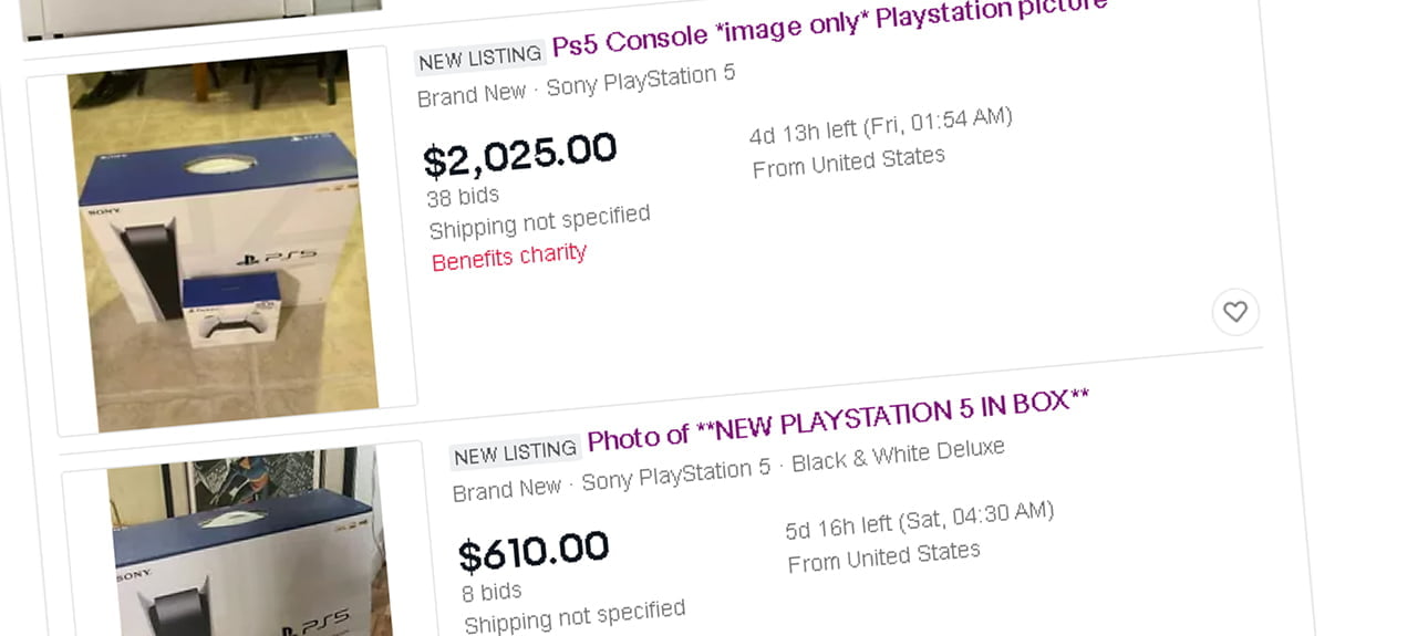 Zdjęcia PlayStation 5 aukcje