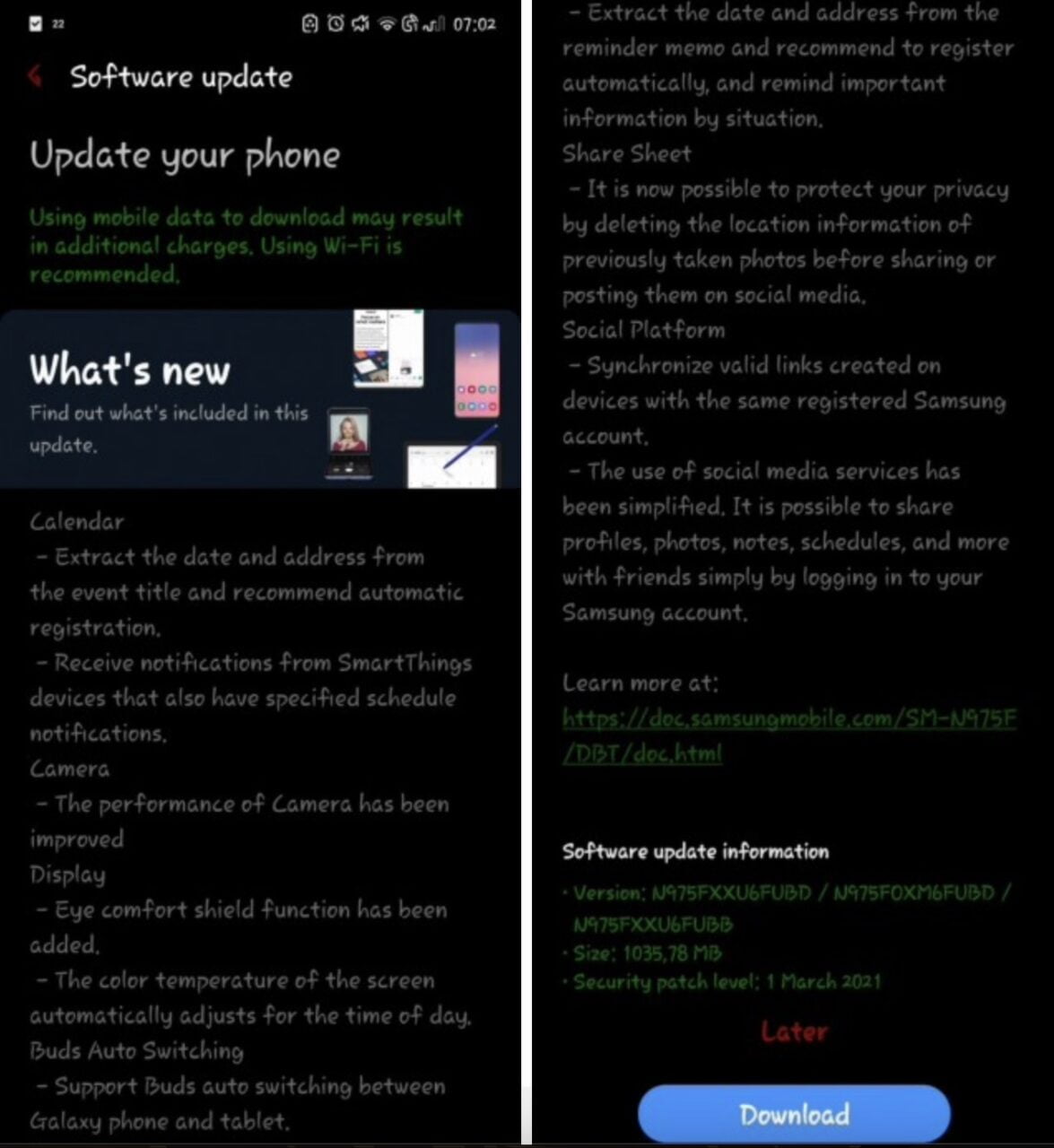 Samsung Galaxy Note10 One UI 3.1 aktualizacja