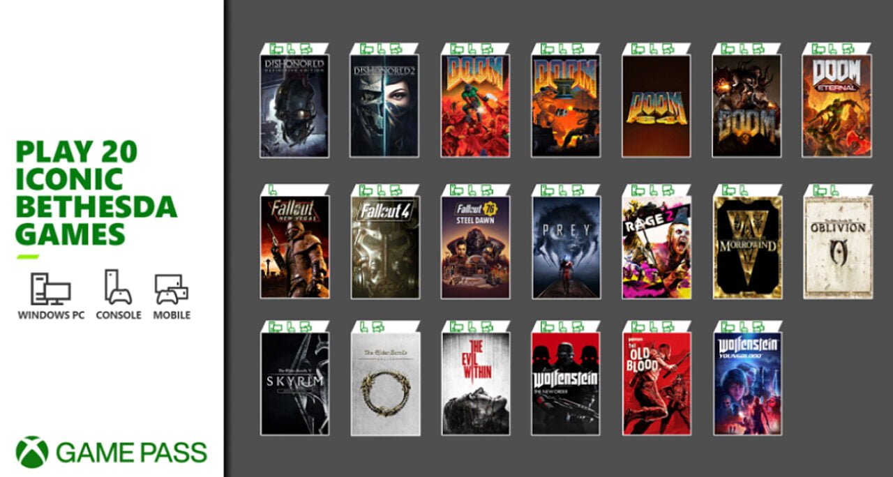 Bethesda Xbox Game Pass lista gier