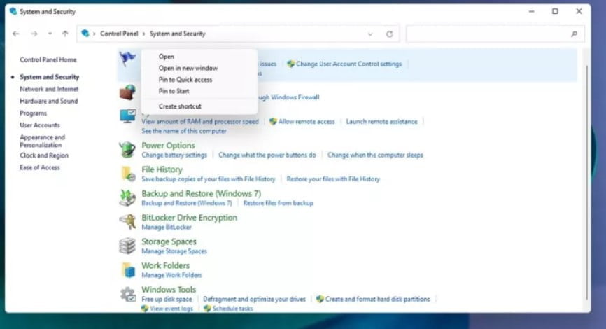 Panel sterowania Interfejs  Windows 11