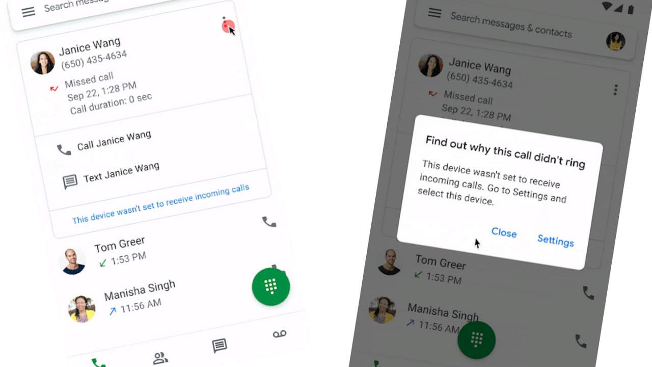 Google Voice wyjaśni powód przegapienia połączenia