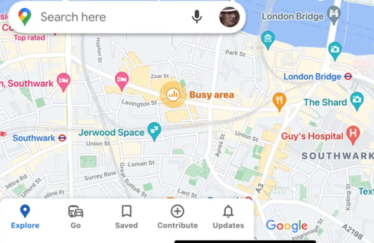 Mapy Google zatłoczone miejsca