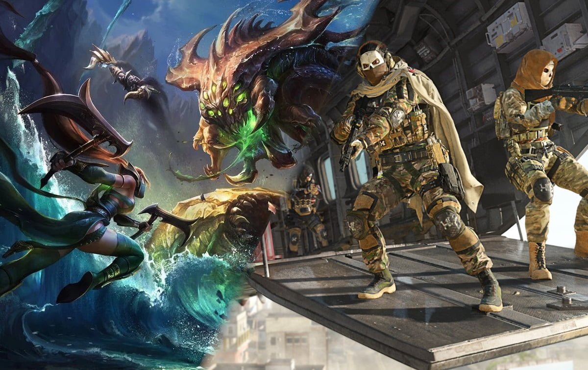 Najlepsze darmowe gry na PC, składanka stworzona z kadru z League of Legends oraz Call of Duty: Warzone 2.0
