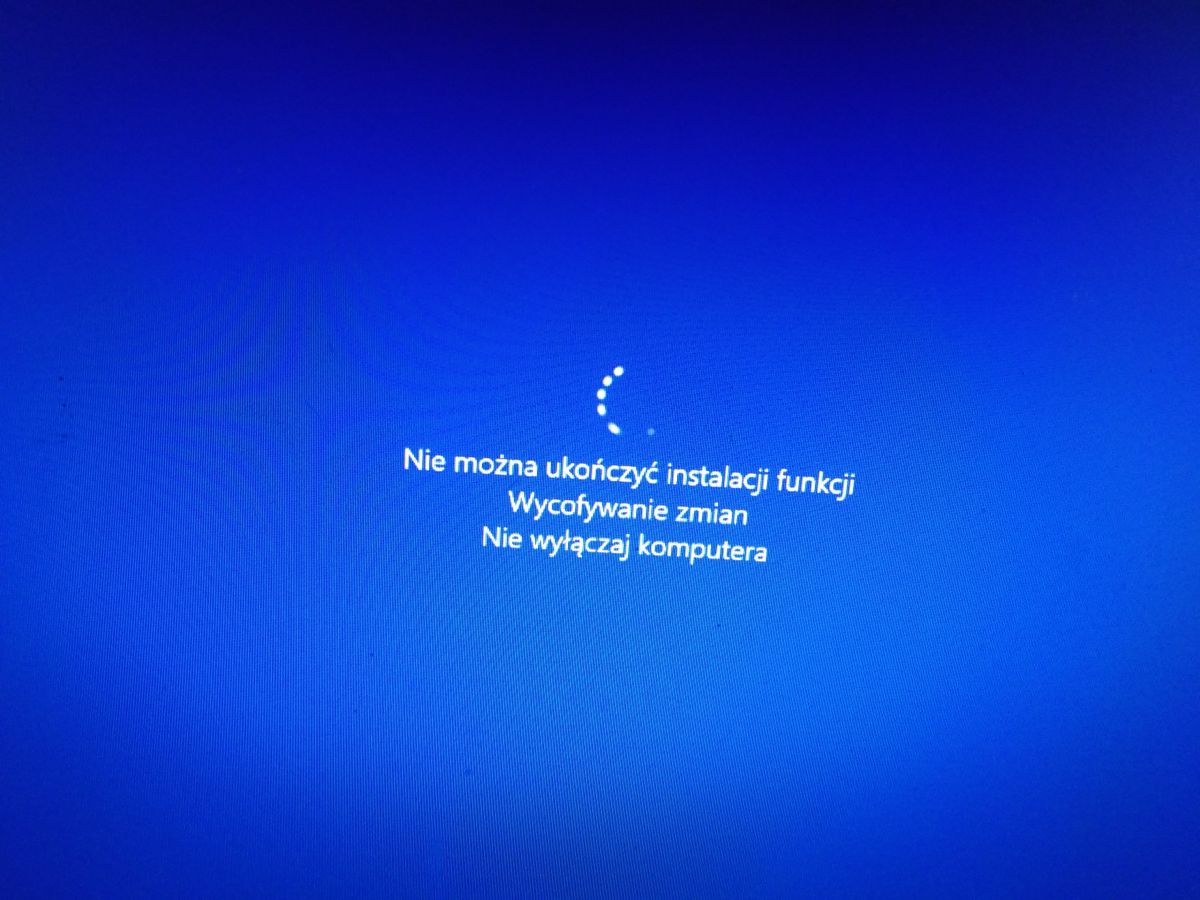 błąd Windows Update wycofywanie zmian