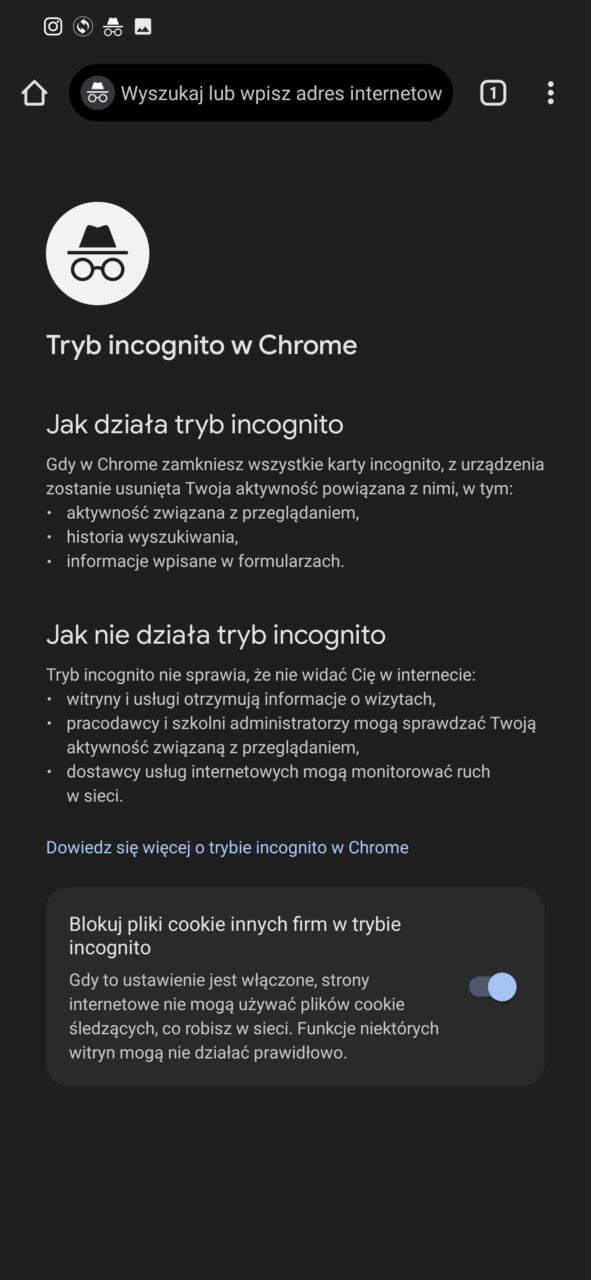 tryb incognito chrome android zrzuty ekranu