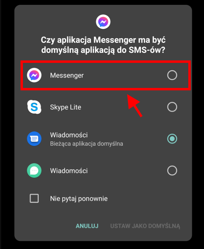 aplikacja domyślna sms messenger