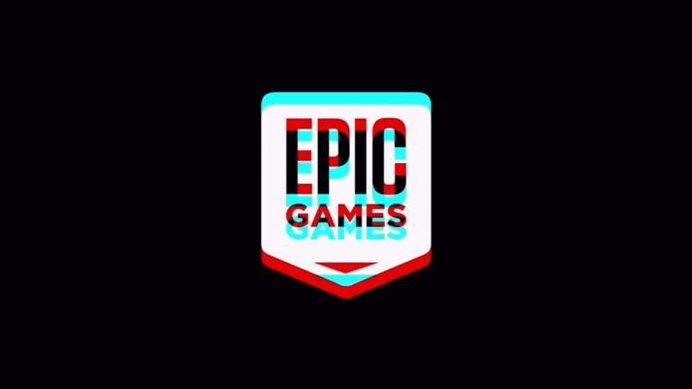 Logo firmy Epic Games na czarnym tle.