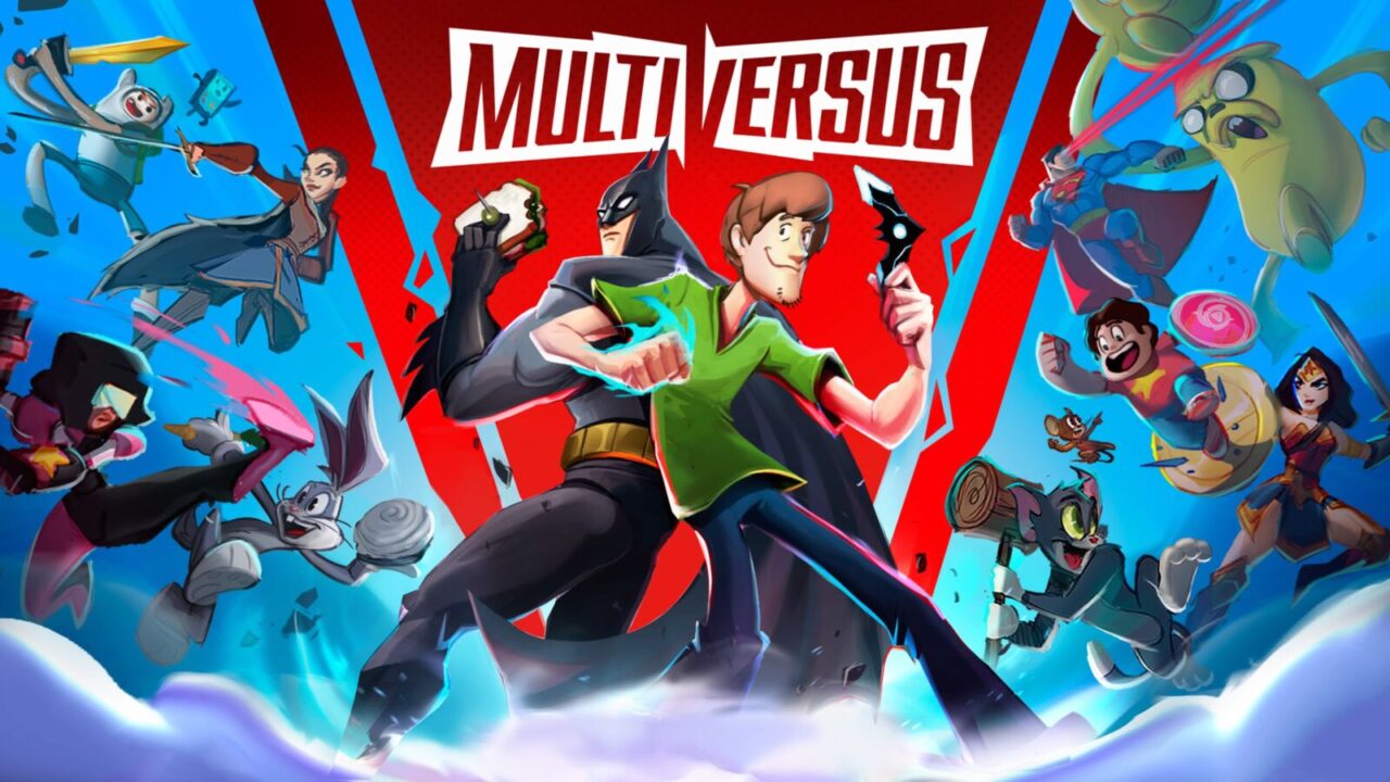 Grafika otwierająca z gry Multiversis. Na środku znajduje się Batman i Kudłaty.