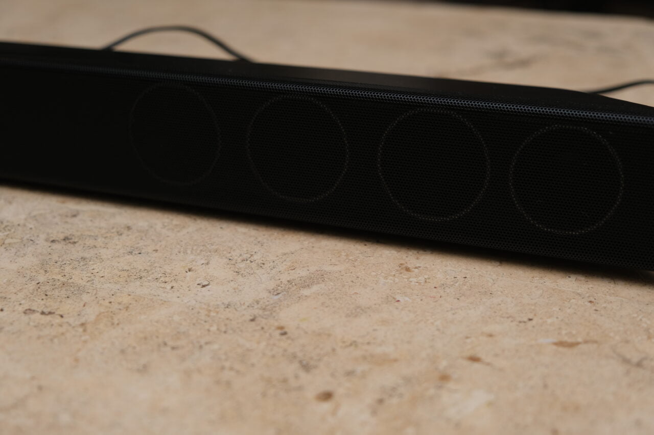 Visible edges of the speakers in the Teufel Cinebar 11 soundbar