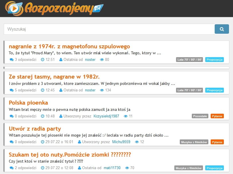 jak znaleźć piosenkę forum pasjonatów zagadek muzycznych rozpoznajemy.pl
