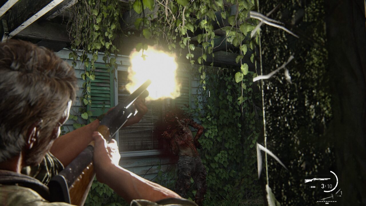 Scena z The Last of Us Part I jak Joel zabija klikacza