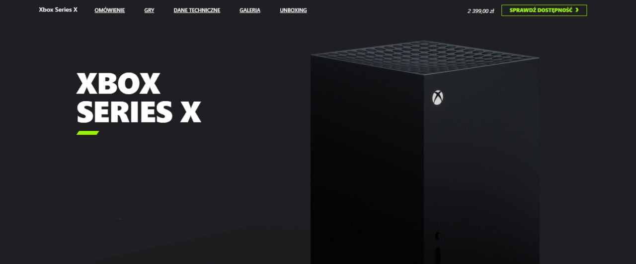 Xbox Series X cena konsoli na stronie Microsoft