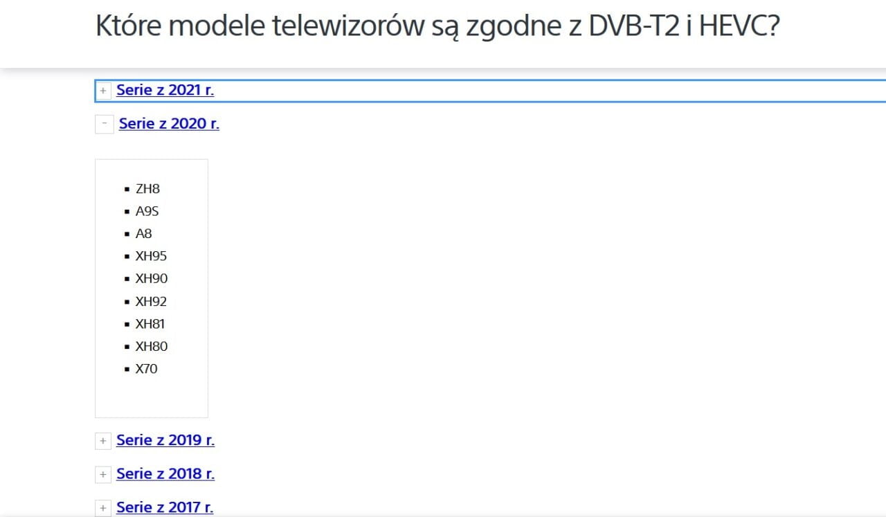 lista telewizorów LG Sony obsługujących DVB-T2