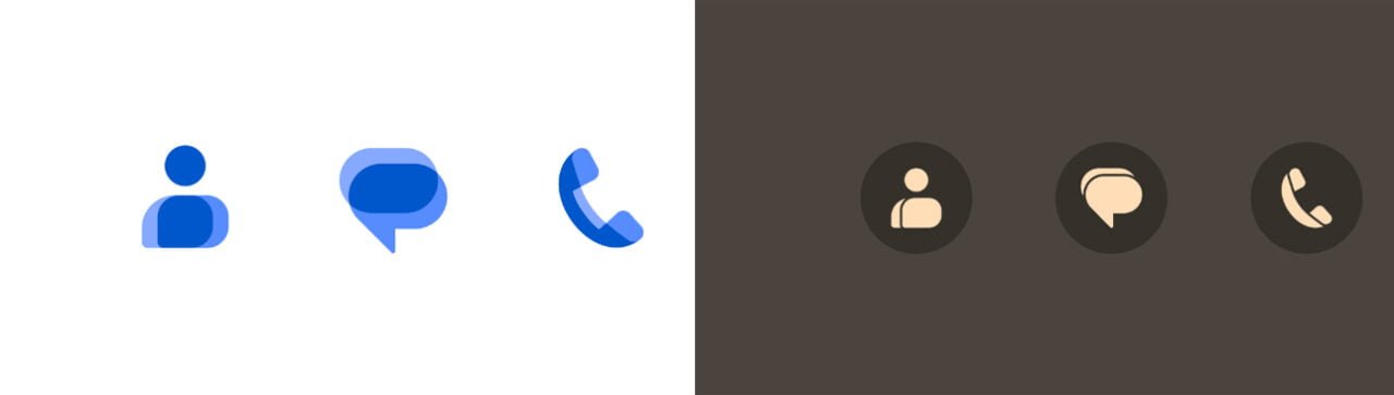 wygląd nowe ikony Wiadomości Google Kontakty i Dialer