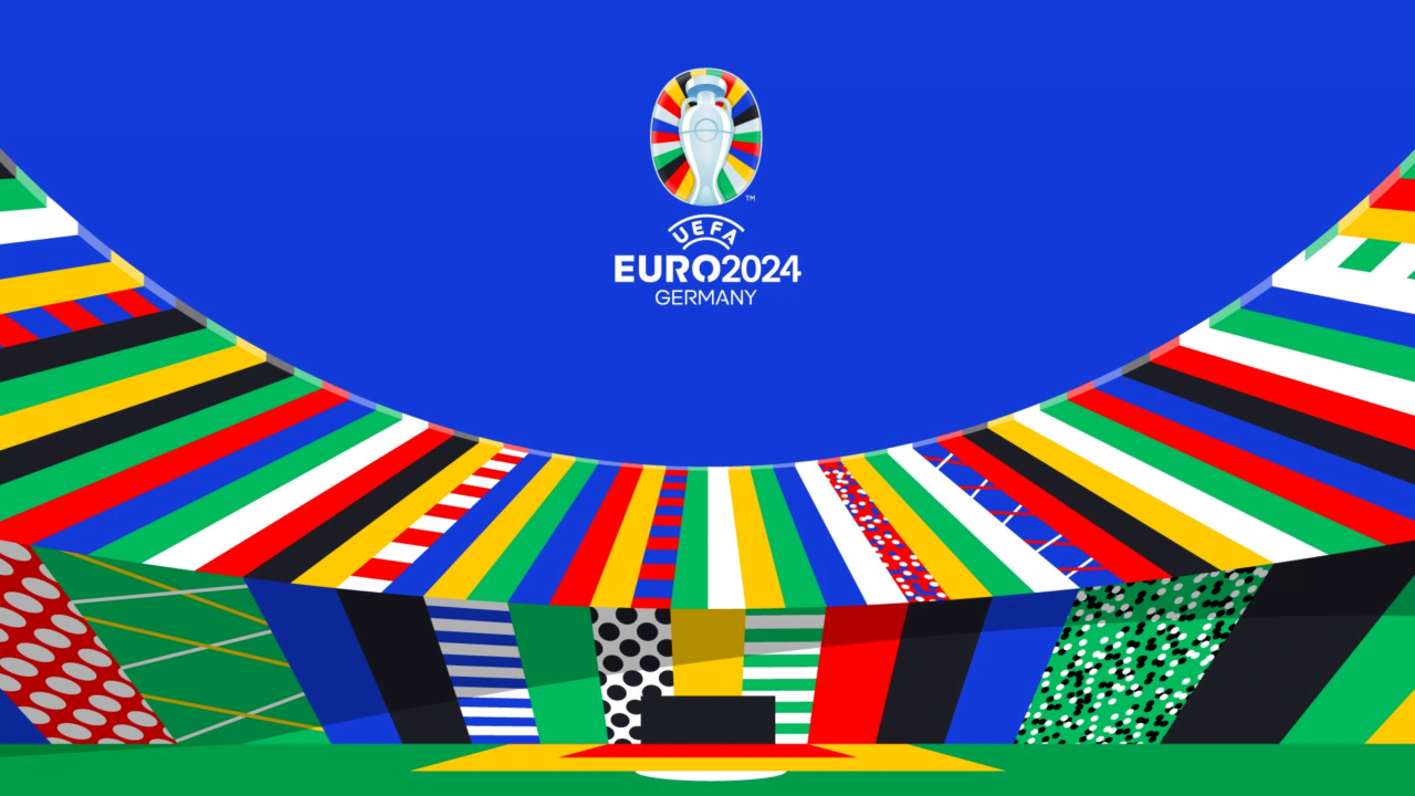 Logo UEFA EURO 2024 z kolorowym tłem i napisem "UEFA EURO 2024 GERMANY".