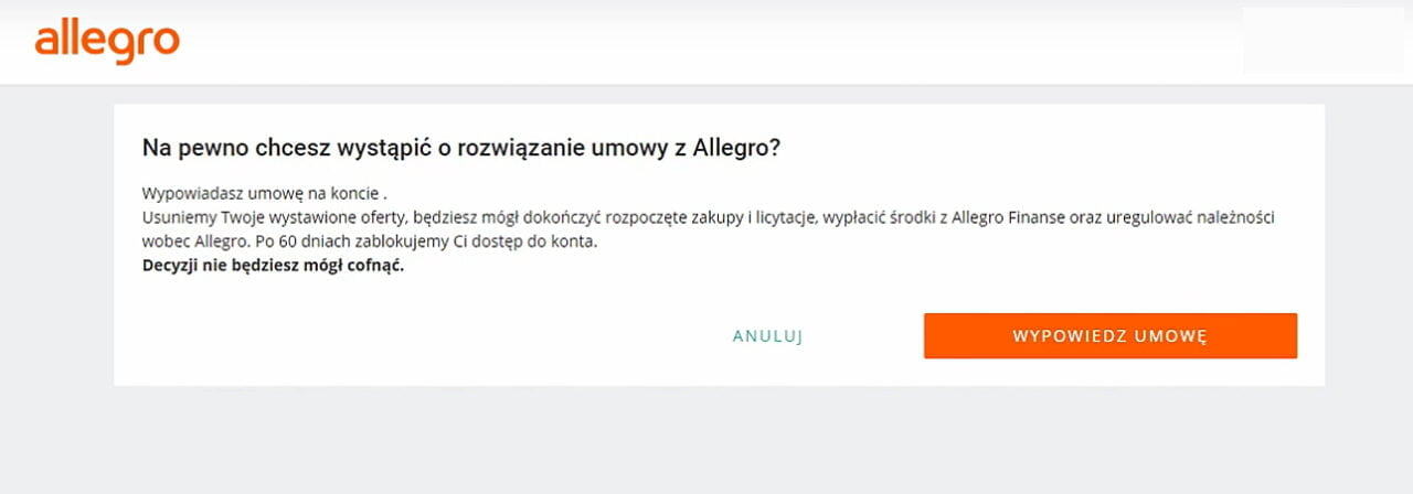 Rescisão do contrato Allegro - confirmação na plataforma