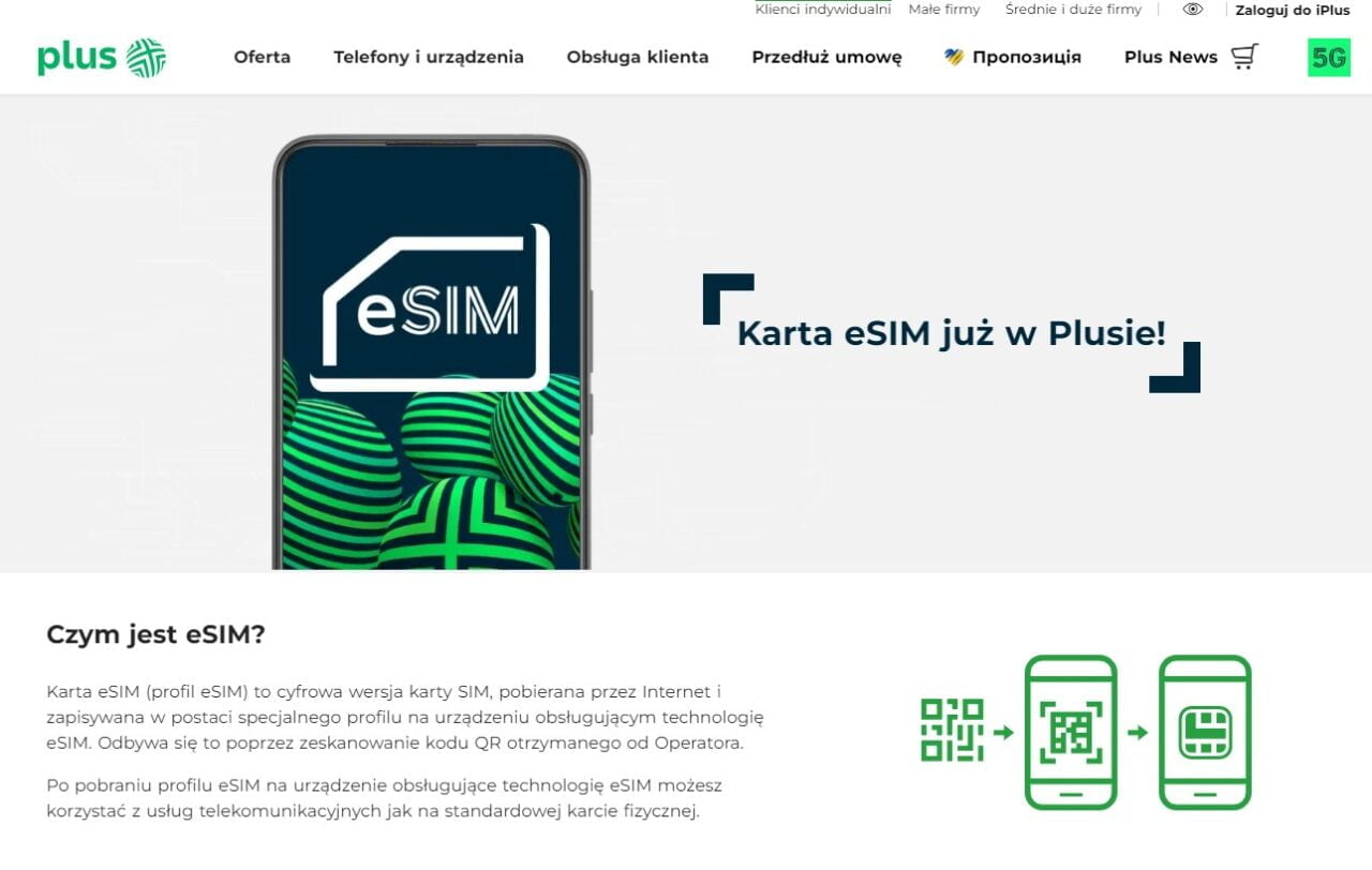 eSIM w Plus strona www