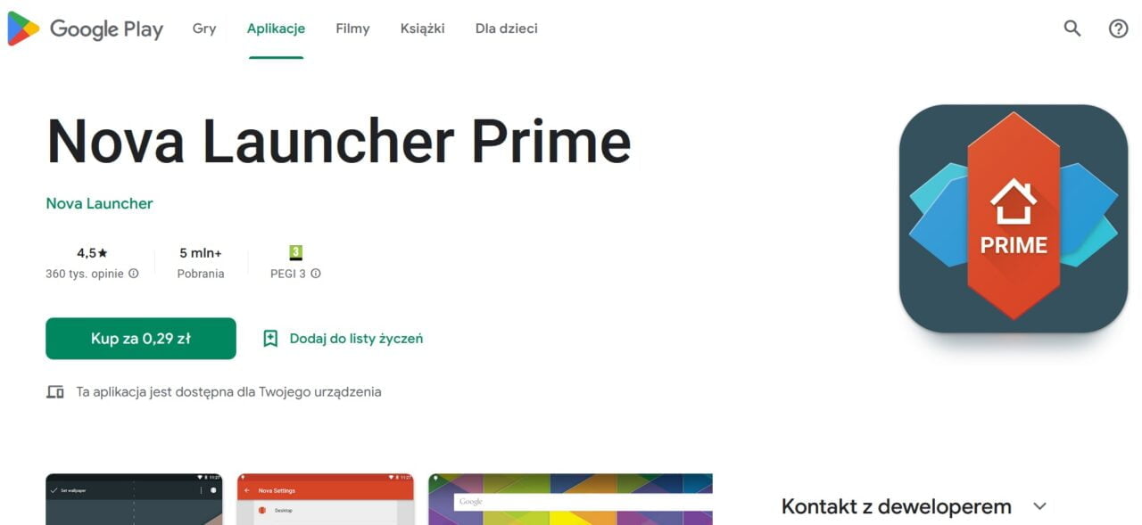 nova launcher prime w google play