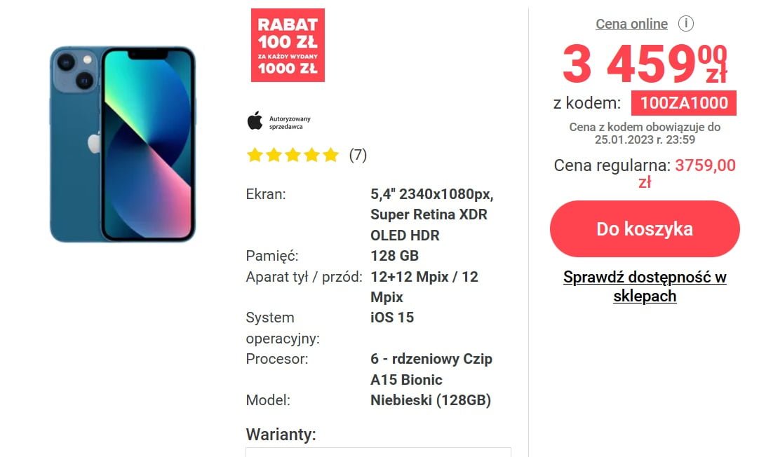 iphone 13 mini zrzut ekranu oferty neonet