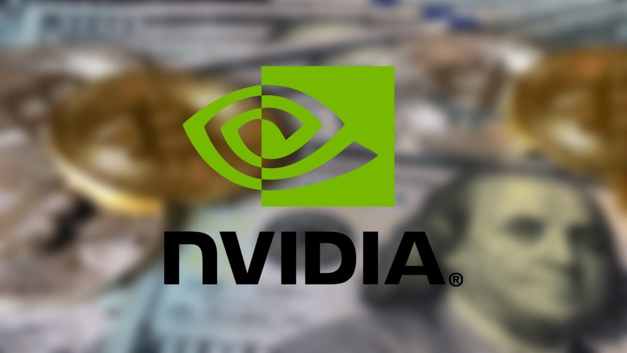 Logo NVIDIA na tle banknotów