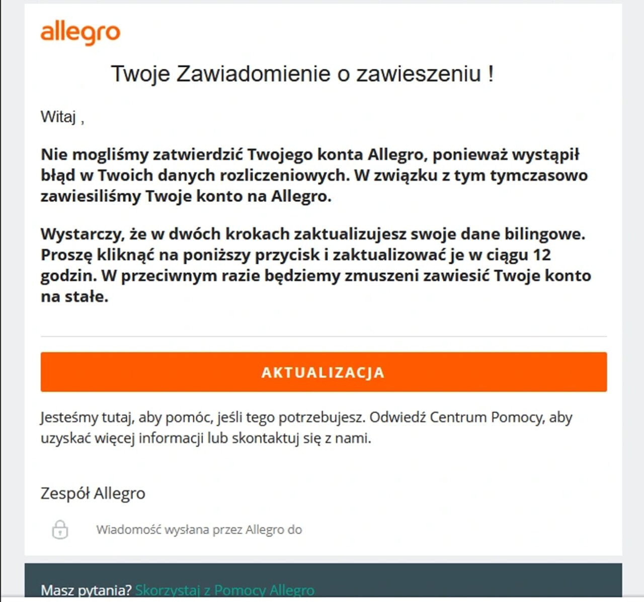 Allegro mail z wyłudzeniem fot Allegro