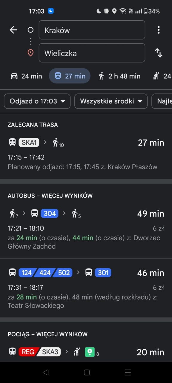 Google Maps rozklad jazdy kolej Fot Android com pl Bartosz Szczygielski