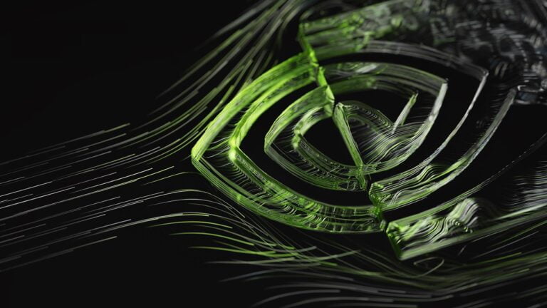 Zielona, abstrakcyjna grafika cyfrowa z dynamicznymi liniami i strukturami przypominającymi wirujące światłowody na czarnym tle.