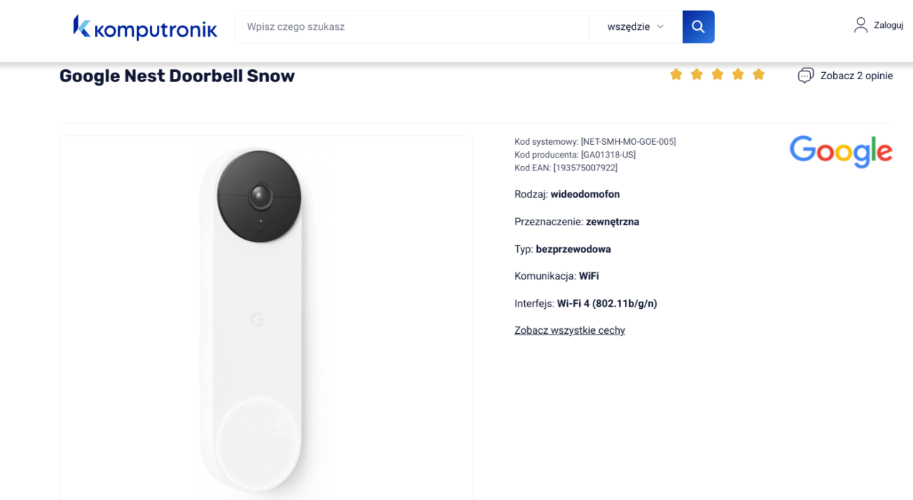 Google Nest Doorbell wizjer do drzwi