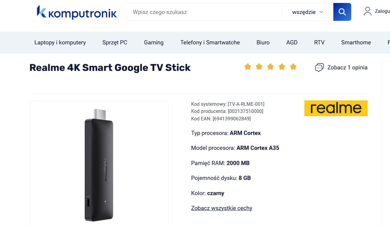 realme 4k smart google TV stick
